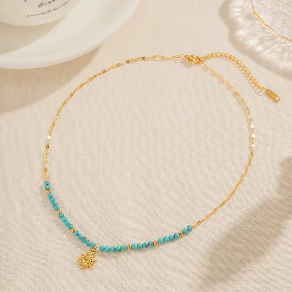 18K Gold Vermeil Necklace with Turquoise Beads