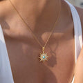Turquoise Sunburst Celestial Pendant Necklace - 18k Gold PVD Plated Stainless Steel & Waterproof - Yadman UK