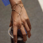 Velvet & Stone Crystal Hand Chain Bracelet - 18k Gold PVD Plated Stainless Steel & Waterproof - Yadman UK