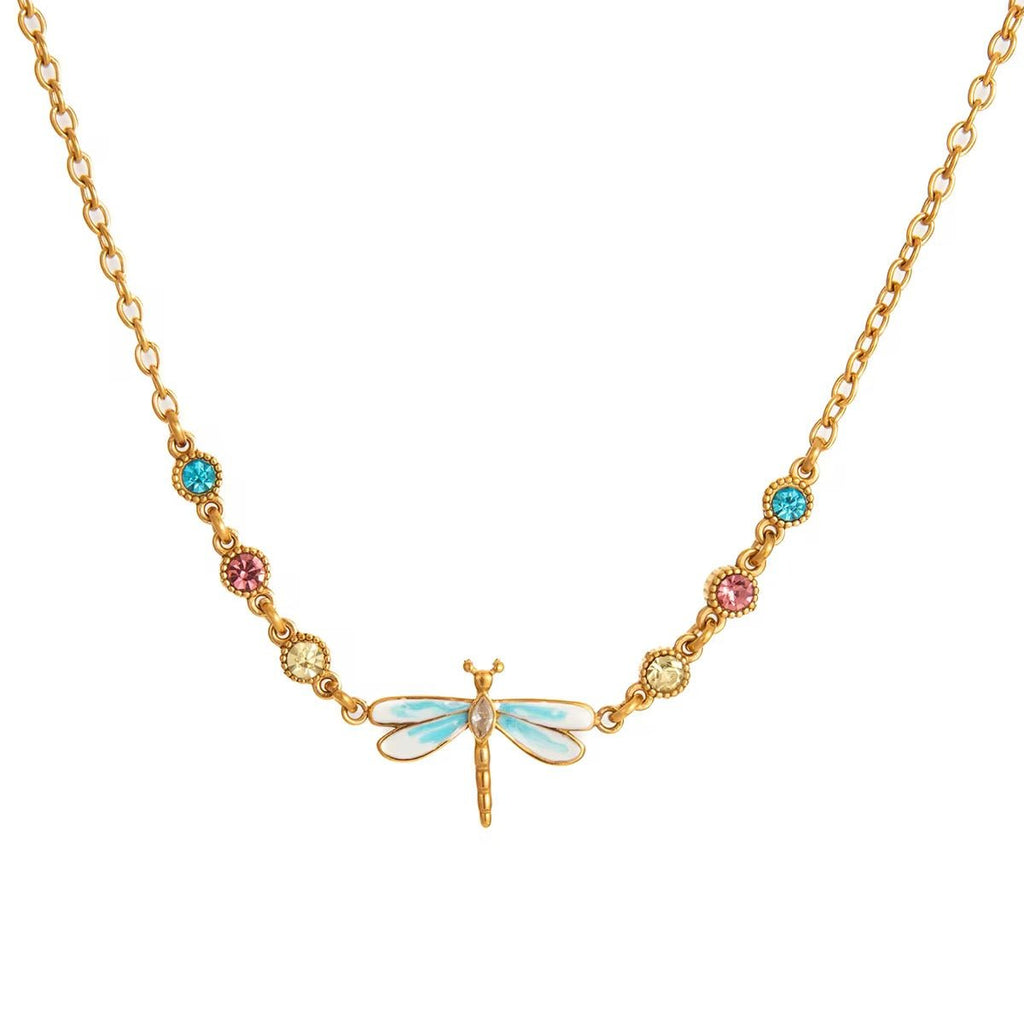 Velvet Wings Dragonfly Pendant Necklace - 18k Gold PVD Plated Stainless Steel & Waterproof - Yadman UK