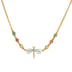 Velvet Wings Dragonfly Pendant Necklace - 18k Gold PVD Plated Stainless Steel & Waterproof - Yadman UK