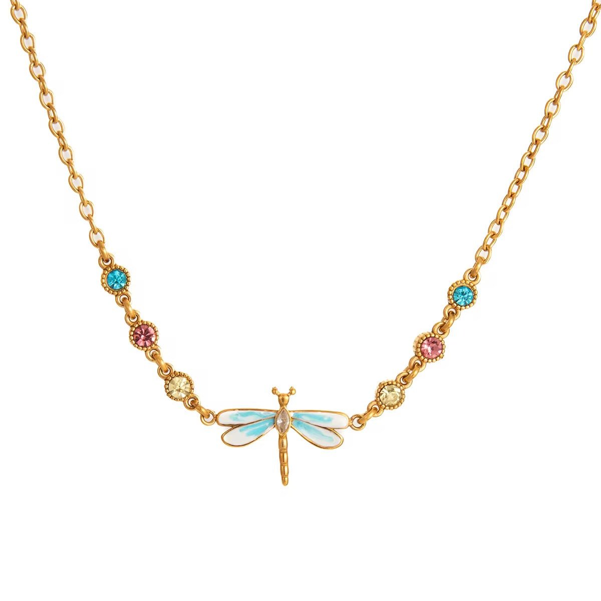 Velvet Wings Dragonfly Pendant Necklace - 18k Gold PVD Plated Stainless Steel & Waterproof - Yadman UK