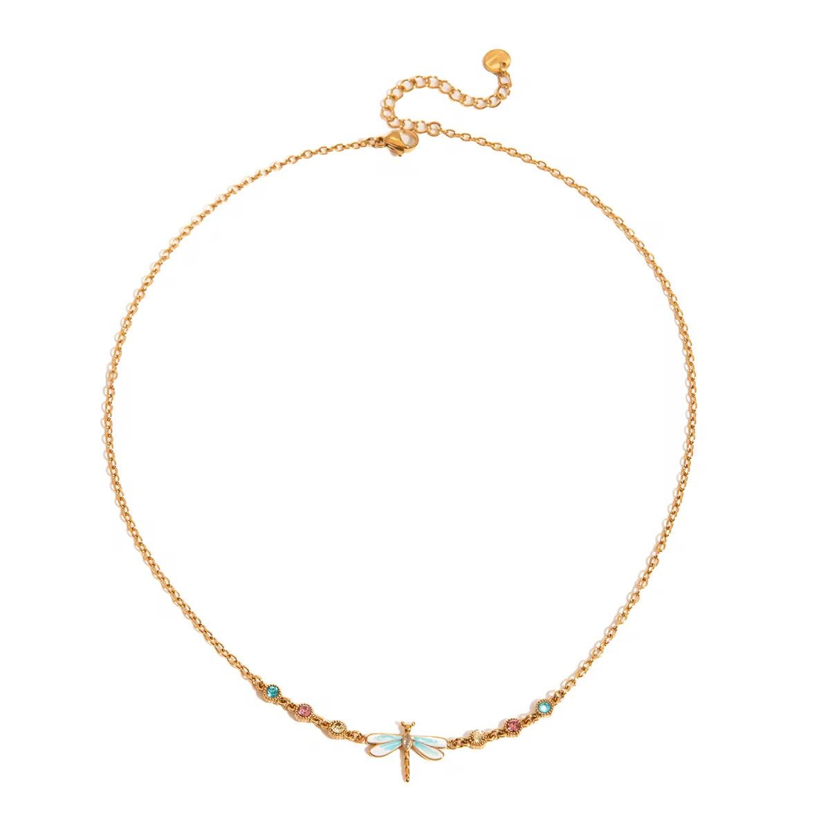 Velvet Wings Dragonfly Pendant Necklace - 18k Gold PVD Plated Stainless Steel & Waterproof - Yadman UK