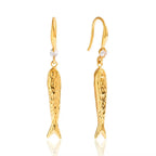 Very Fishy, Indeed Gold Fish Drop Earrings - 18k Gold PVD Plated Stainless Steel & Waterproof - Yadman UK