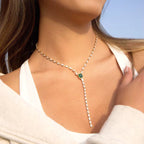 Windsor Emerald Baguette Crystal Lariat Necklace - 18k Gold PVD Plated Stainless Steel & Waterproof - Yadman UK