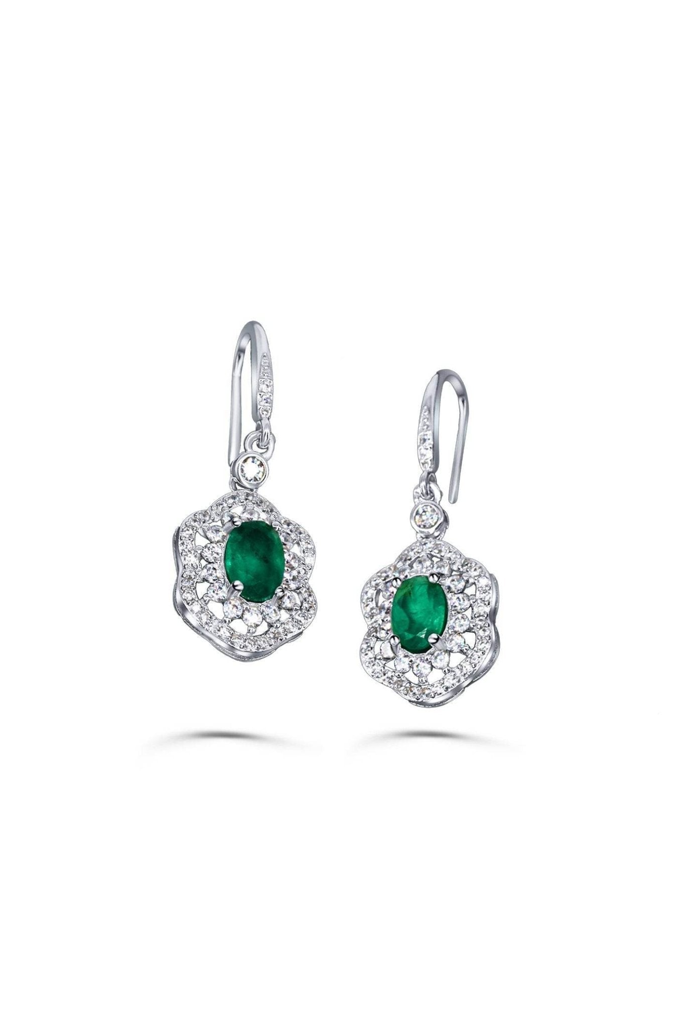 Natural emerald earrings set in platinum-plated silver – Zamrud Collection